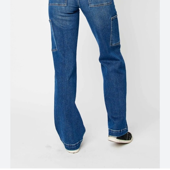 Judy Blue Medium‎ Blue Wide Leg, High Rise, Cargo, Button Flap Back Pockets 7/28 - Picture 2 of 10